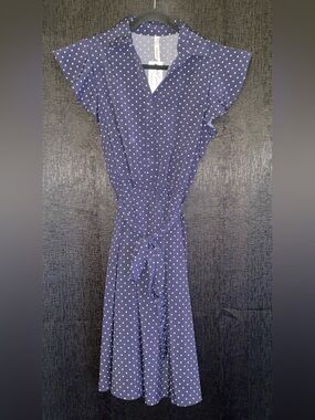 Ny Collection - NWT Blue & White Polka Dot Belted Dress size large